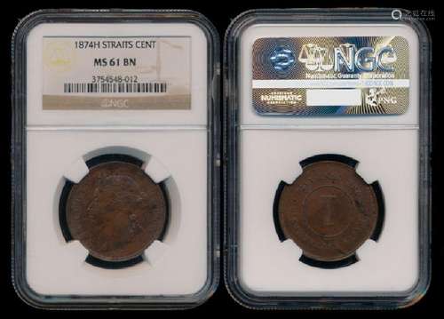 Straits Settlements QV 1c 1874H NGC MS61BN