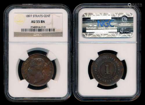 Straits Settlements QV 1c 1897 NGC AU55BN