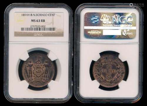 British North Borneo 1c 1891H NGC MS63RB