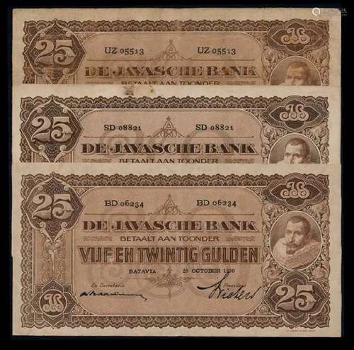 Netherlands Indies 3x25 Gulden 1928-30