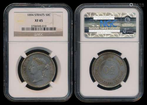 Straits Settlements QV 50c 1894 NGC XF45