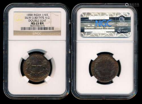 India EIC 1/4 Anna 1858 NGC MS65BN