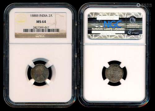 India British India QV 2 Annas 1888B NGC