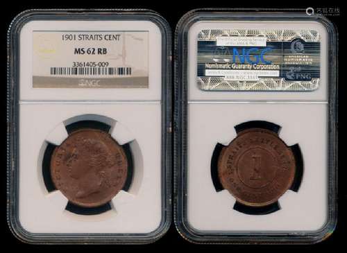 Straits Settlements QV 1c 1901 NGC MS62RB