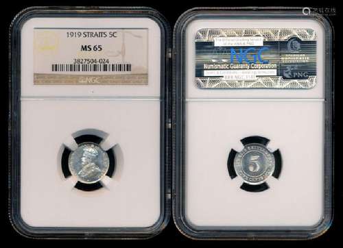 Straits Settlements KGV 5c 1919 NGC MS65