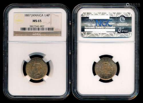 Jamaica QV Farthing 1887 NGC MS65