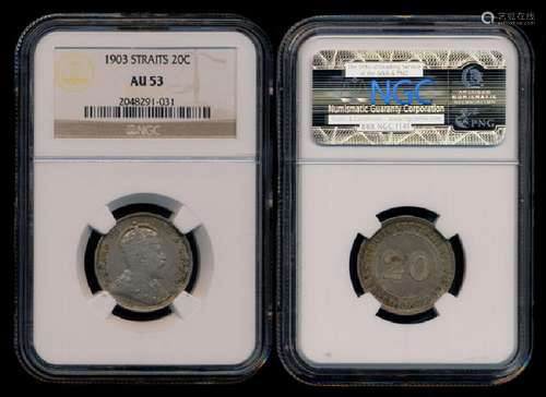 Straits Settlements KEVII 20c 1903 NGC AU53