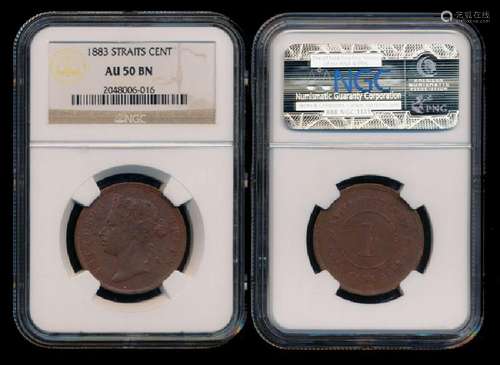 Straits Settlements QV 1c 1883 NGC AU50BN