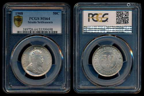 Straits Settlements KEVII 50c 1908 PCGS MS64