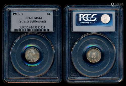 Straits Settlements KEVII 5c 1910B PCGS MS64