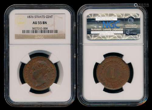 Straits Settlements QV 1c 1876 NGC AU55BN