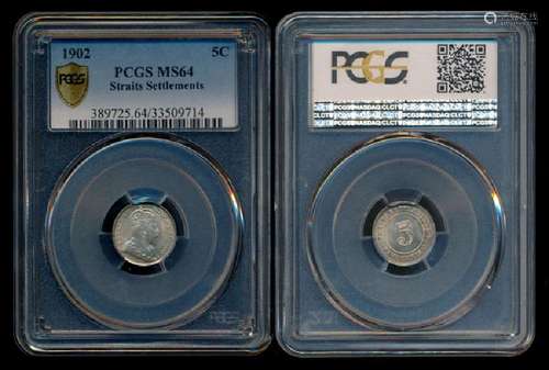 Straits Settlements KEVII 5c 1902 PCGS MS64