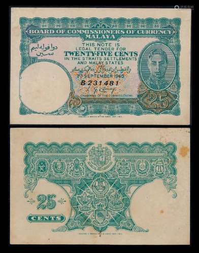 Malaya 25c 1940 KGVI EF