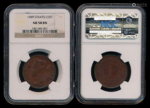 Straits Settlements QV 1c 1889 NGC AU50BN