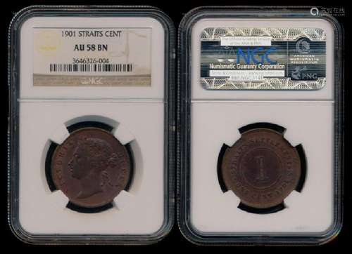 Straits Settlements QV 1c 1901 NGC AU58BN