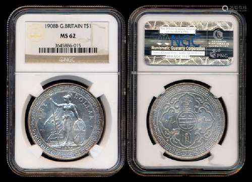 British Trade Dollars 1908B NGC MS62