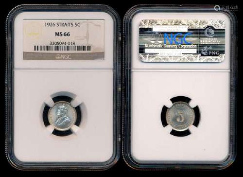 Straits Settlements KGV 5c 1926 NGC MS66