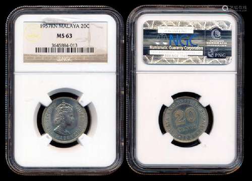 Malaya Br Borneo QEII 20c 1957KN NGC MS63