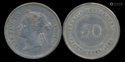 Straits Settlements QV 50c 1890H EF