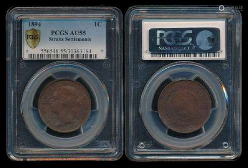 Straits Settlements QV 1c 1894 PCGS AU55