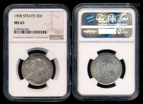 Straits Settlements KEVII 50c 1908 NGC MS63