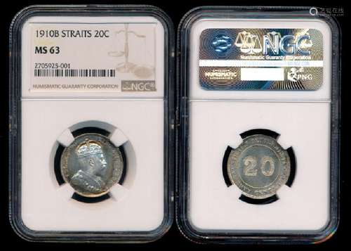 Straits Settlements KEVII 20c 1910B NGC MS63