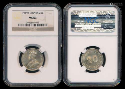 Straits Settlements KGV 20c 1919B NGC MS63