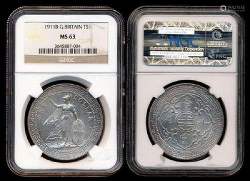 British Trade Dollars 1911B NGC MS63