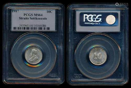 Straits Settlements KGV 10c 1917 PCGS MS64