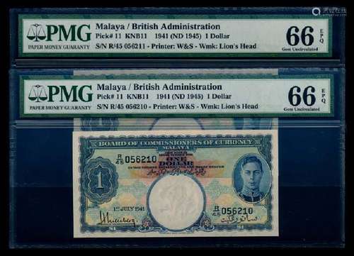 Malaya 2x$1 1941 KGVI PMG