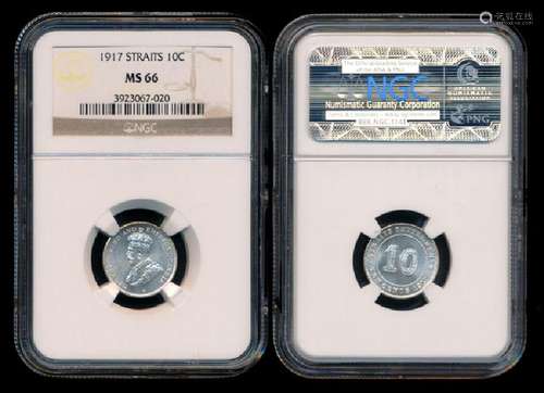 Straits Settlements KGV 10c 1917 NGC MS66