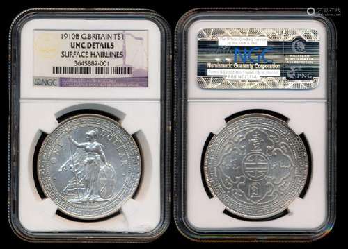 British Trade Dollars 1910B NGC UNC Details