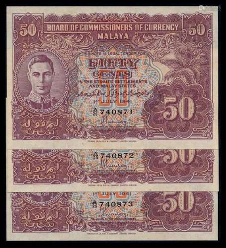 Malaya 3x50c 1941 KGVI AU-UNC