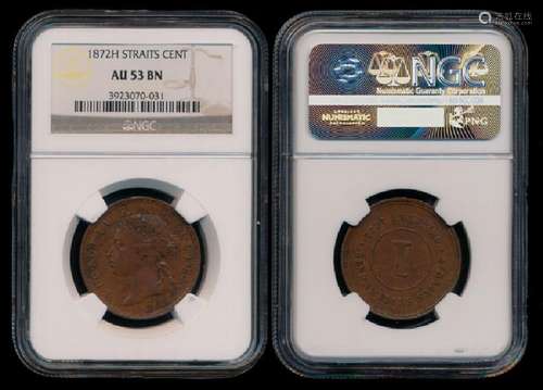 Straits Settlements QV 1c 1872H NGC AU53BN