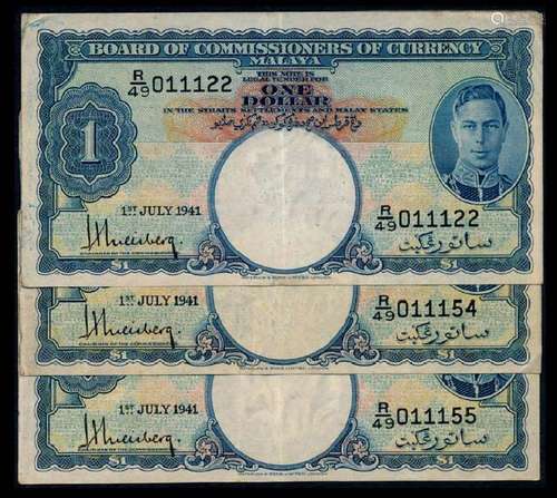 Malaya 3x$1 1941 KGVI VF