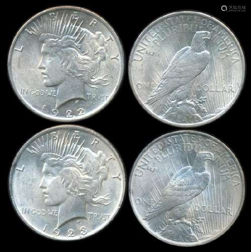 United States Peace Dollars 1922-23 EF-AU