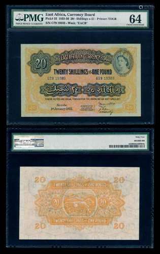 East Africa 20 Shillings 1953-56 QEII PMG