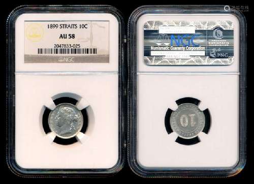 Straits Settlements QV 10c 1899 NGC AU58