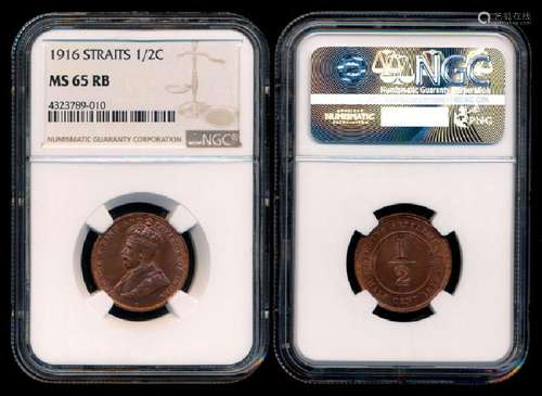 Straits Settlements KGV 1/2c 1916 NGC MS65RB