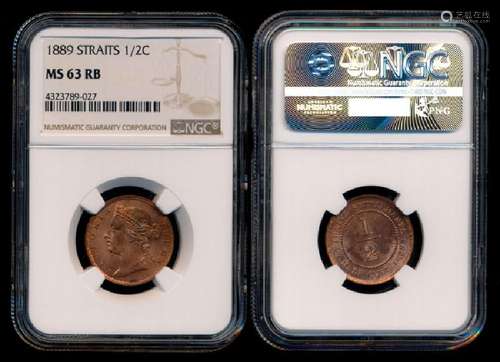 Straits Settlements QV 1/2c 1889 NGC MS63RB