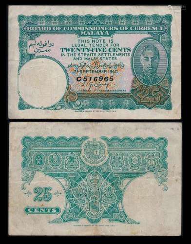 Malaya 25c 1940 KGVI VF