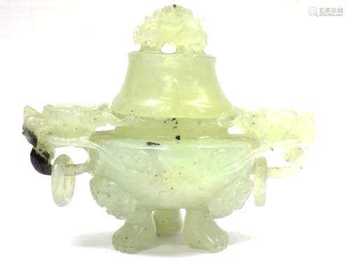 CHINESE REPUBLIC CARVED JADE DRAGON COVERED JAR