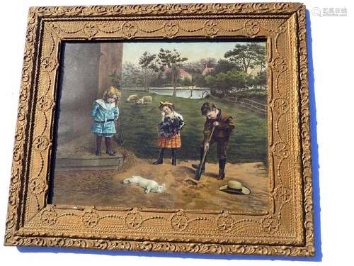 VICTORIAN FRAMED CHILDREN CHROMOLITHOGRAPH 19th Century