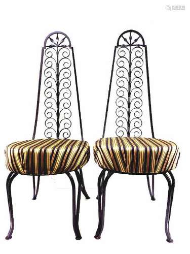 MODERNIST STYLIZED IRON SIDE CHAIRS Pair Modernist Iron