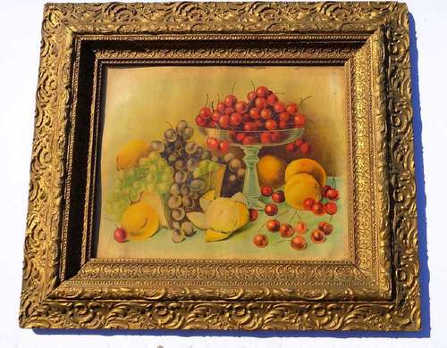 VICTORIAN FRAMED FRUIT LITHOGRAPH 19th Century