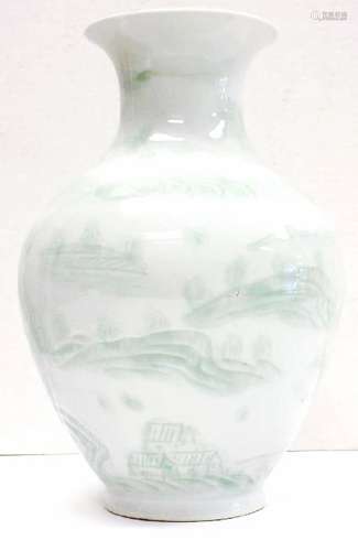 CHINESE SIGNED SCENIC CELEDON VASE Chinese Celedon