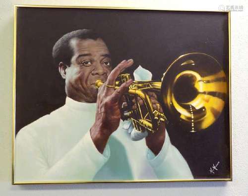 M. MARRIN - LOUIS ARMSTRONG PORTRAIT PAINTING M. Marrin