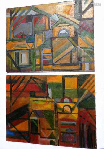 PHYLLIS GILBERT - ABSTRACT PAIR PAINTINGS Phyllis