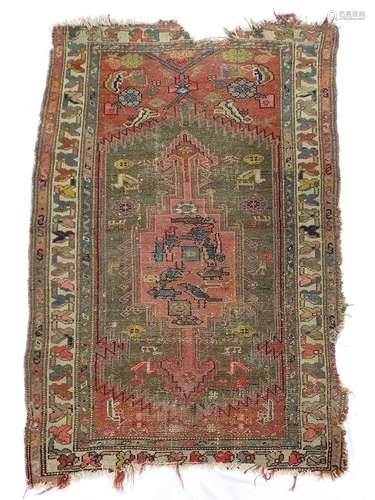 19TH CENTURY CAUCASIAN PRAYER RUG W/ FIGURES