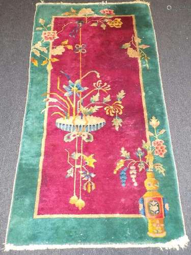 CHINESE DECO FLORAL RUG Antique Chinese Deco Floral